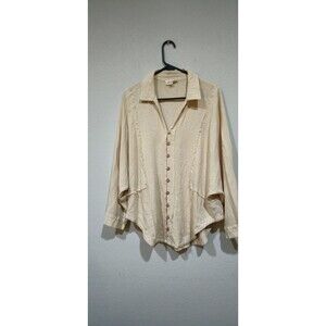 Anthropologie Listicle Womens L Button Up Tunic Top Long Sleeve Beige Boho